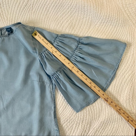 J.Jill Bell Ruffle Sleeve Top Shirt Blouse Chambray Denim Blue Small Petite - Picture 9 of 15